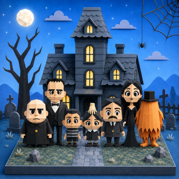 The Addams Family 3D Wall Decor Low poly Papercraft, DIY, PDF