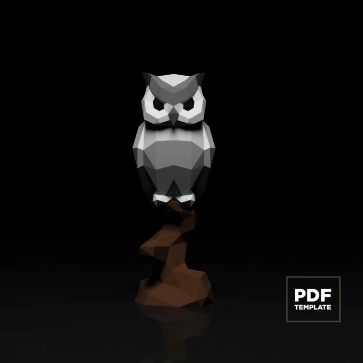 Owl on the branch Papercraft Low Poly Decoration, PDF Template, DIY Paper 3D CumulusCraft