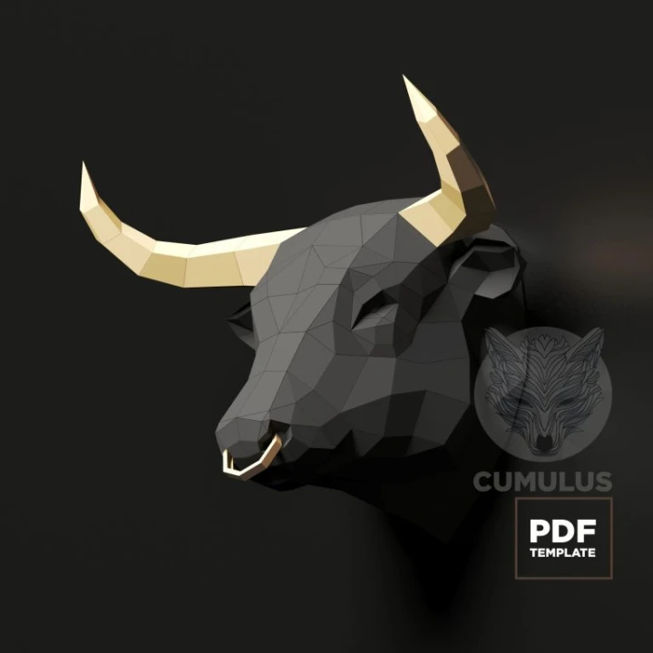 Bull Head Papercraft Low Poly Decoration, PDF Template, DIY Paper 3D CumulusCraft