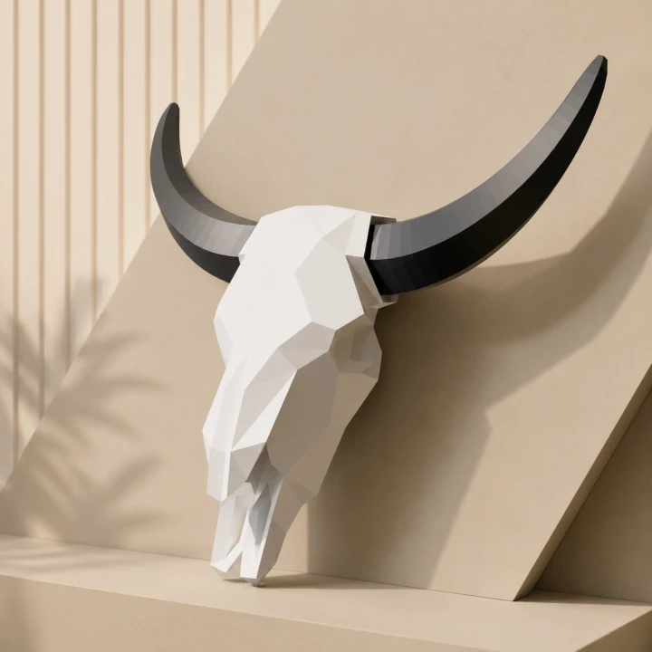 Crane Bison (Skull Bison Head) Papercraft, Lowpoly Papercraft, Fovea - Papercraft - Nonitt