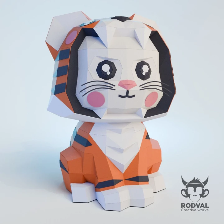 CATIGER, Papercraft, Template, DIY, Paper, Low Poly, Cute, Kawaii, 3D Model, Pdf Low Poply, Kids Toy