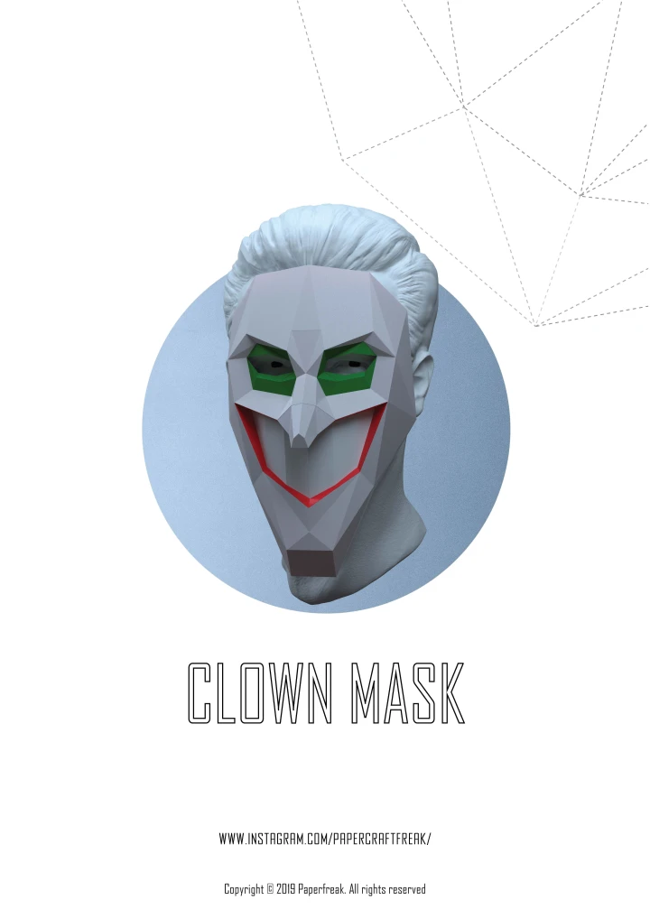 Papercraft 3D Mask Clown Halloween Pepakura Anime Carnival Low Poly Paper DIY Party Template Polygonal Costume Printable Digital Download