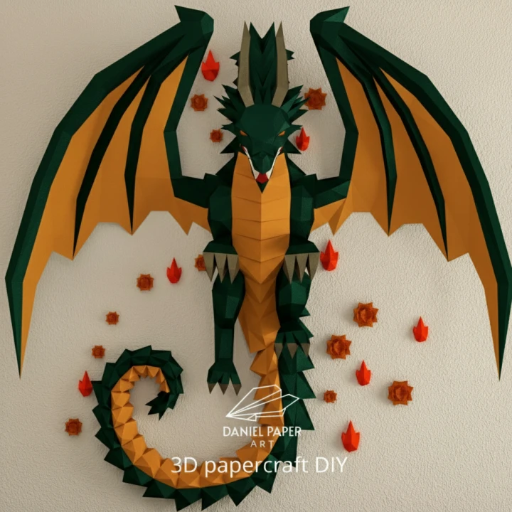 Dragon Sleeping Beauty, Dragón Mítico, Mythical Dragon PDF Template, DIY 3d Model, FanArt, Paper Sculpture, Low Poly, Pepakura, Craft, Manualidad, Paper Art
