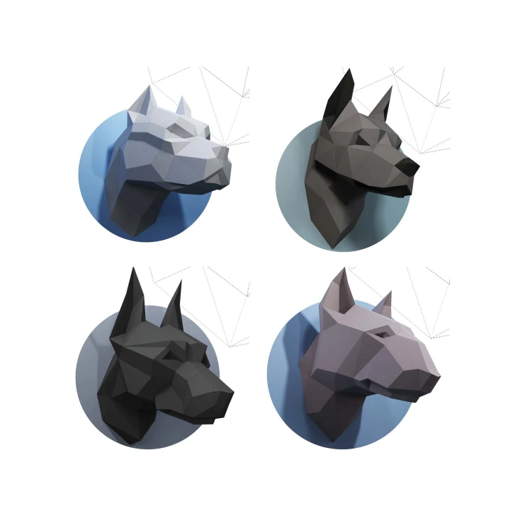 Papercraft 3D Doberman + Pitbull + Bullterrier Head Pepakura PDF Template