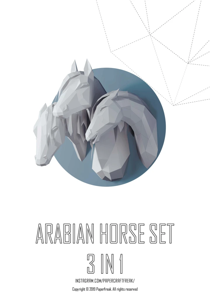 Papercraft 3D Arabian Horse Set 3 In 1 Pepakura Low Poly Paper Sculpture