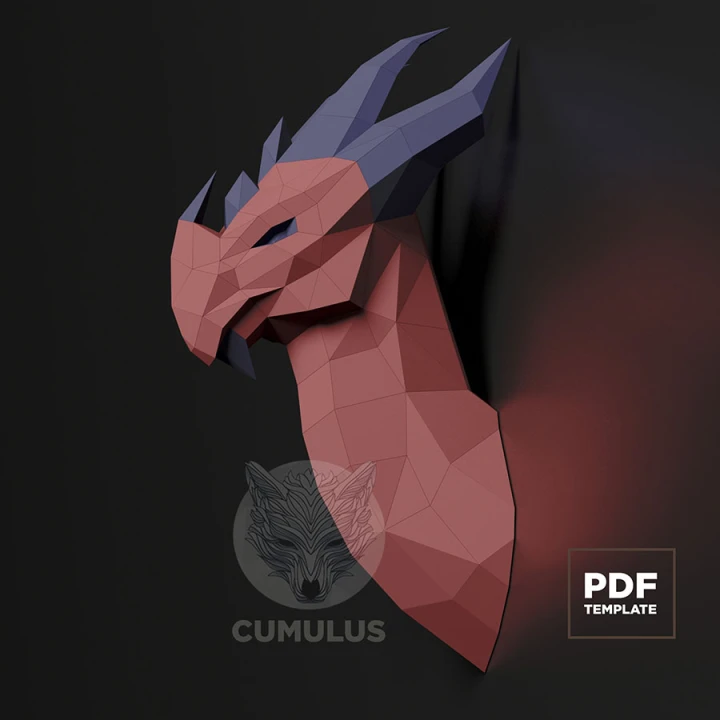 Dragon Papercraft Low Poly Decoration, PDF Template, DIY Paper 3D CumulusCraft