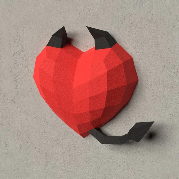 Devil Heart 3D Wall Decor Low poly Papercraft, DIY, PDF