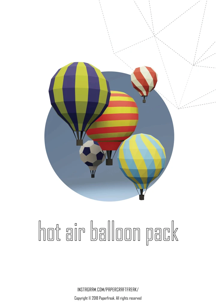 Papercraft 3D Hot Air Balloon Pack Pepakura Low Poly Paper Sculpture