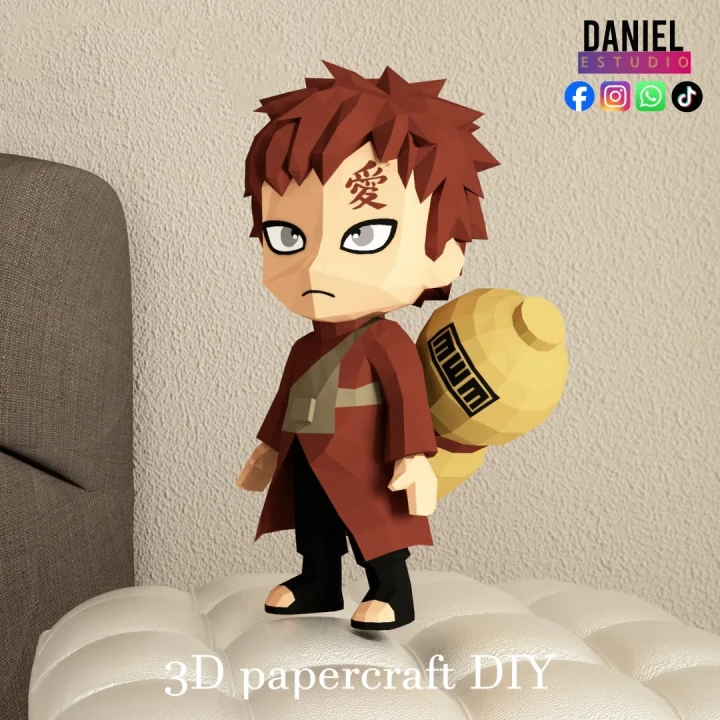 Gaara Chibi, Anime Template, DIY 3d Model, FanArt, Paper Sculpture, Low Poly, Pepakura, Craft, Manualidad, Paper Art