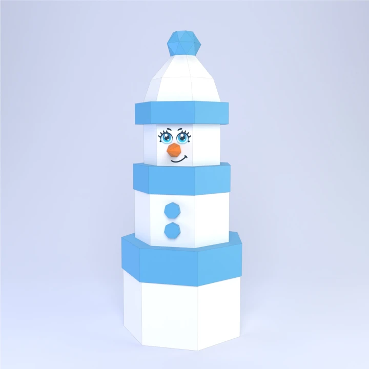 Low Poly Snowman Made From Boxes Papercraft Template | DIY 3D Geometric Christmas Figure | Festive Winter Decor