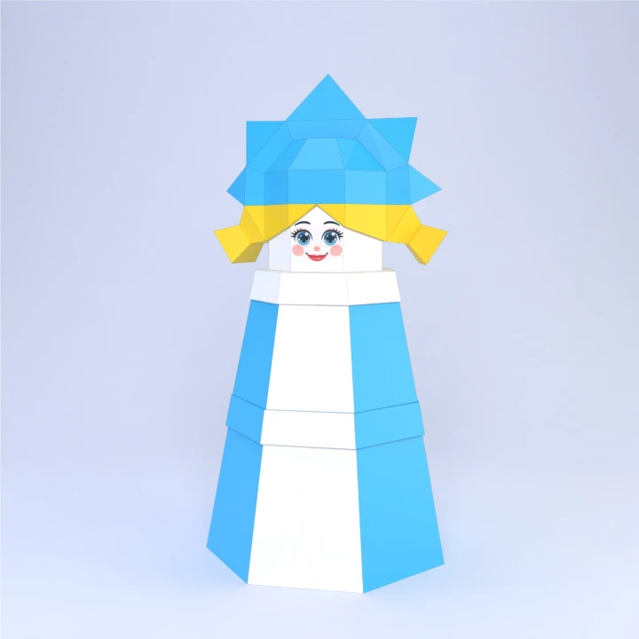 Low Poly Snow Maiden From Boxes Papercraft Template | DIY 3D Geometric Snegurochka Figure | Christmas Decor