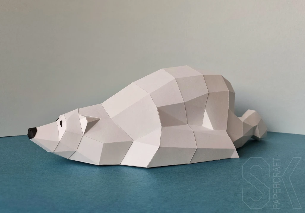 Sleeping Bear Papercraft PDF Template - Low Poly 3D Animal Model - Cozy Nursery Decor - Digital Download