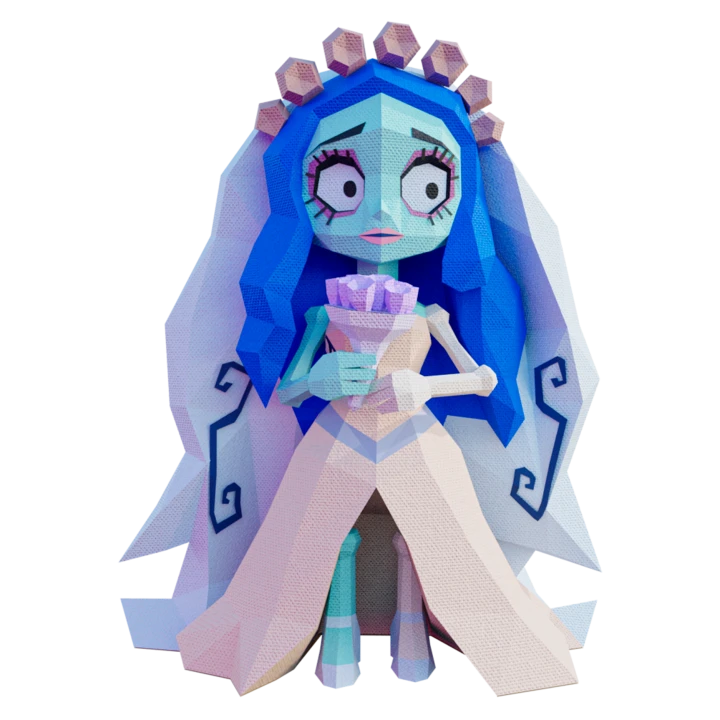 Emily, Corpse Bride, Halloween Low Poly Papercraft