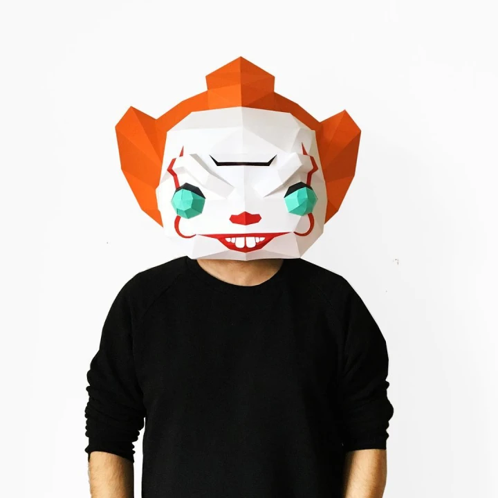 DIY Pennywise Mask, Printable Clown Mask, 3D Paper Craft Template, Halloween Mask, Instant Pdf Download, Low Poly Paper Mask DIY Pennywise Mask, Printable Clown Mask, 3D Paper Craft Template, Halloween Mask, Instant Pdf Download, Low Poly Paper Mask
