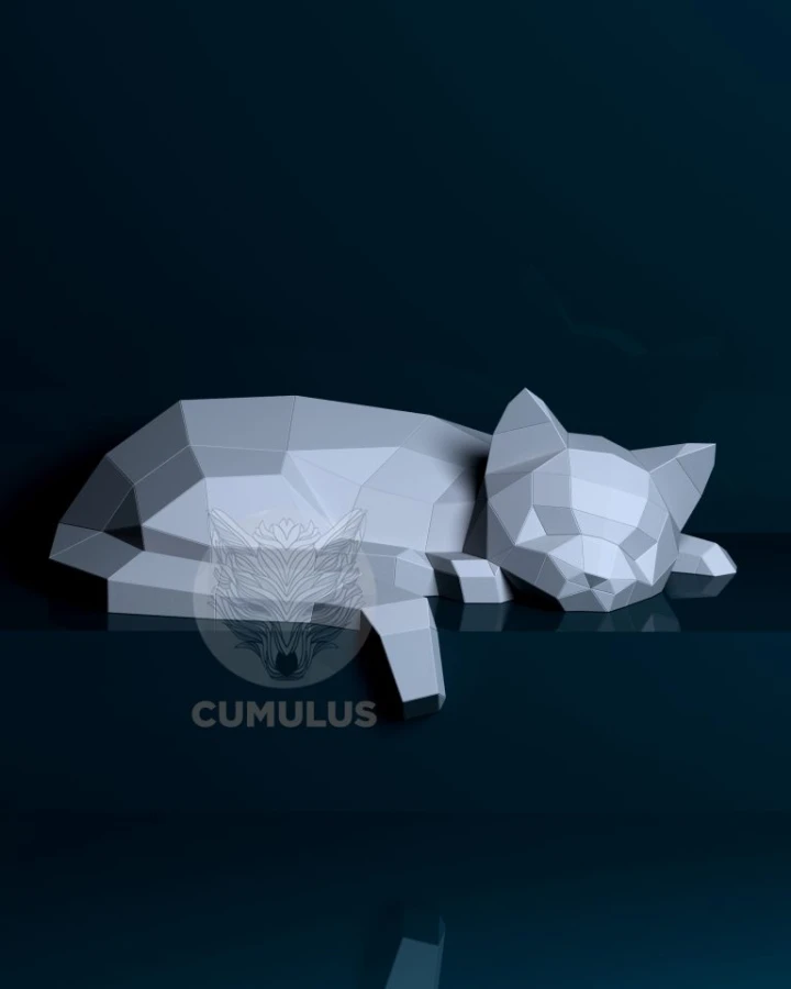 Cat Papercraft Low Poly Decoration, PDF Template, DIY Paper 3D CumulusCraft