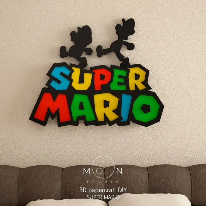 Super Mario Wall Hanging, DIY, Papercraft, PDF, Low Poly, 3D model, Craft, Paper, Mario, Retro Game, Nes, Snes, GBA, Gb, Room Decor