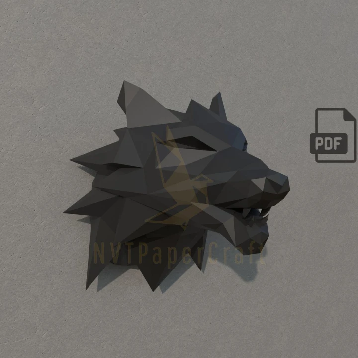 Papercraft Wolf Head, Paper Craft Wolf Head Model, Wolf Head PDF template, 3D Wolf Head sculpture, Low poly pattern Wolf Head
