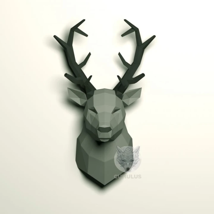 Deer Trophy Papercraft Low Poly Decoration, PDF Template, DIY Paper 3D CumulusCraft