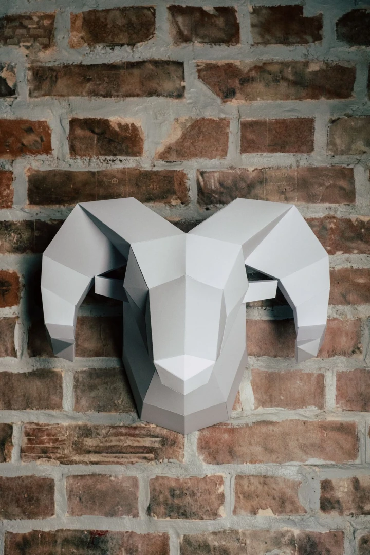 Low Poly Ram Head Papercraft Template | DIY 3D Geometric Mountain Goat Wall Sculpture | Strength & Zodiac Decor