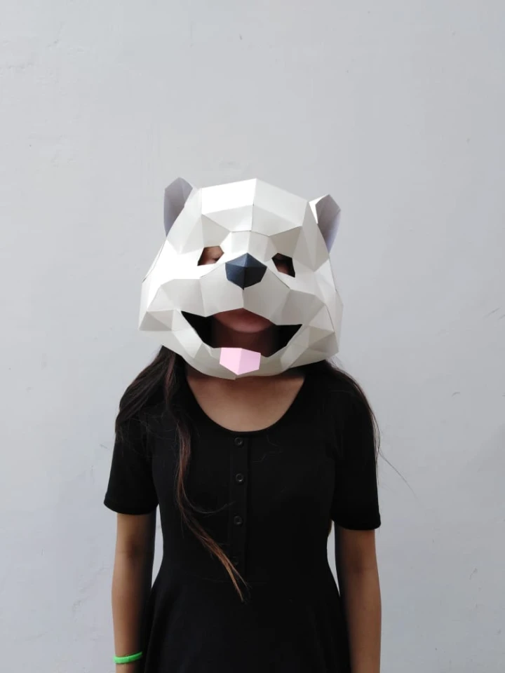 POMERANIAN DOG Mask DIY, Lowpoly Papercraft