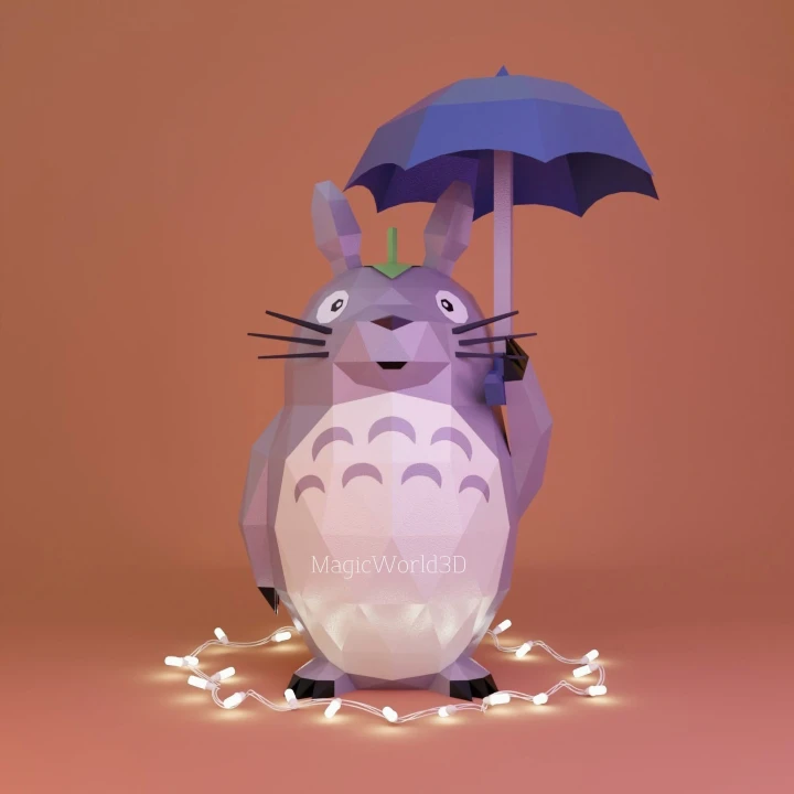 My Neighbor Totoro Low Poly, Papercraft, PDF template, Paper model, Sculpture, 3D puzzle, Polygonal model, Lowpoly