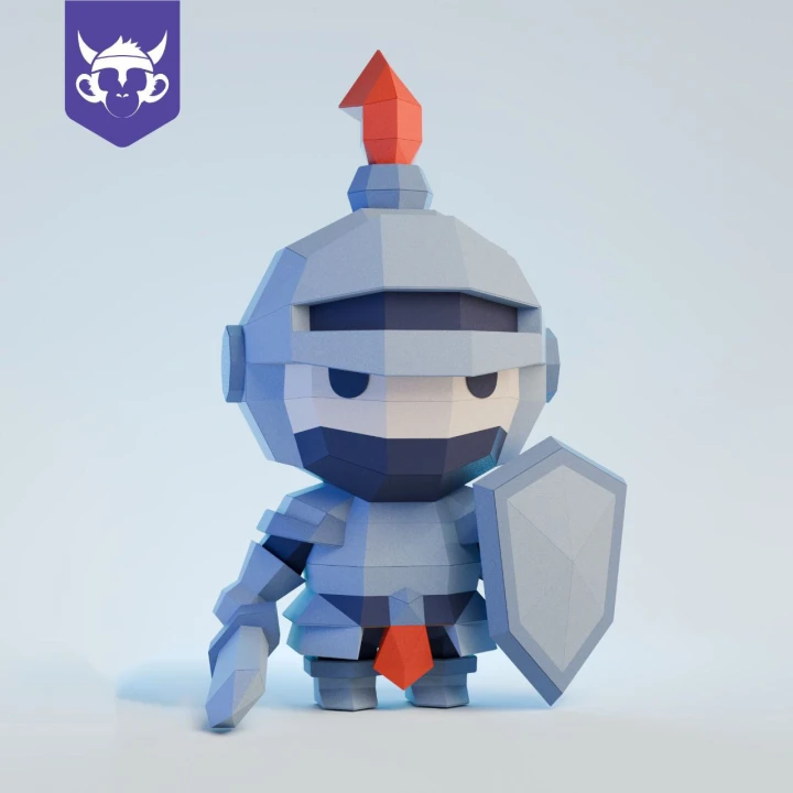 TINY KNIGHT, Papercraft, Template, DIY, Paper, Low Poly, Cute, Kawaii, 3D Model, Pdf Low Poply, Kids Toy