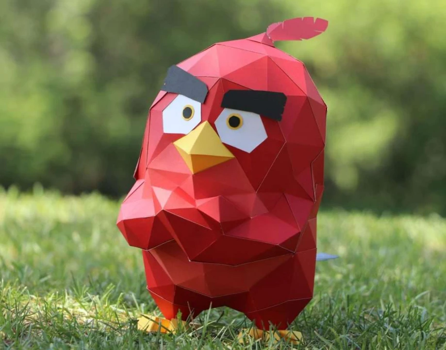 Red Angry Birds A4 PDF Template, 3D Paper Art, Low poly, Polygonal Paper Craft