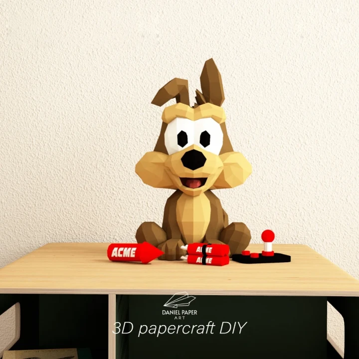 Wile E. Coyote Baby PDF Template, DIY 3d Model, FanArt, Paper Sculpture, Low Poly, Pepakura, Craft, Manualidad, Paper Art