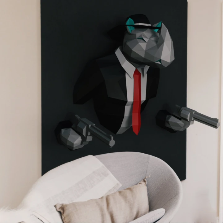 Gangster Rhino 3D Wall Decor Low poly Papercraft, DIY, PDF