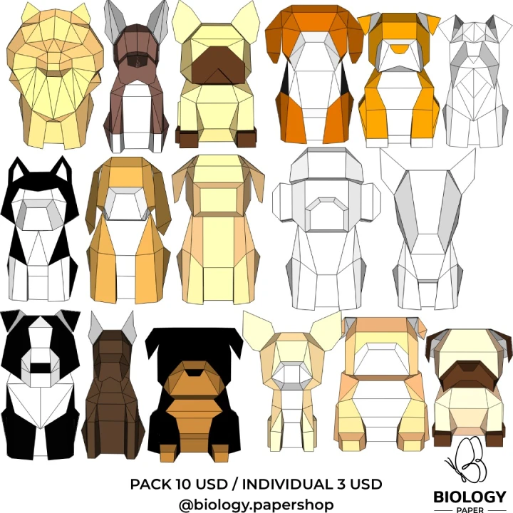 Dogs Mini Papercraft Low Poly Papercraft Template Pepakura PDF DIY Handmade