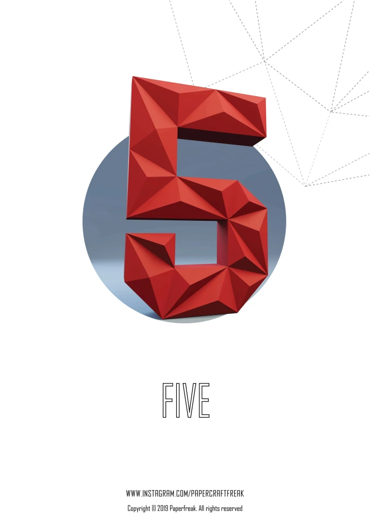 Papercraft 3D FIVE number Decor for birthday party