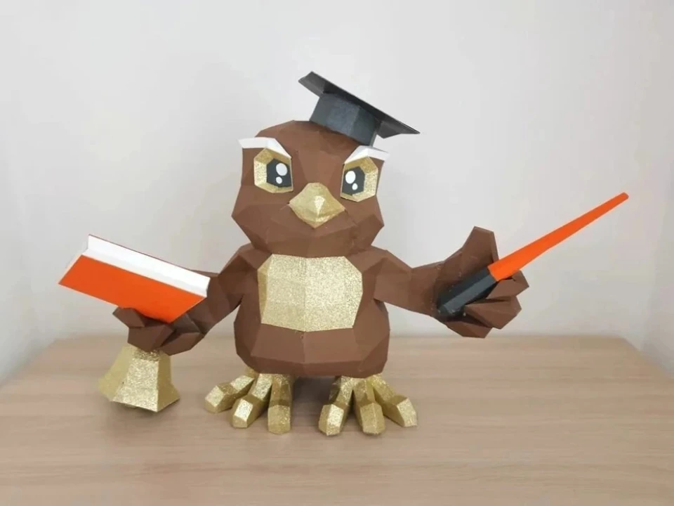 Owl the Teacher Papercraft Template - Low Poly, Pepakura PDF, DIY Handmade, Home Decoration, Creative Gifts Owl the Teacher Papercraft Template - Low Poly, Pepakura PDF, DIY Handmade, Home Decoration, Creative Gifts
