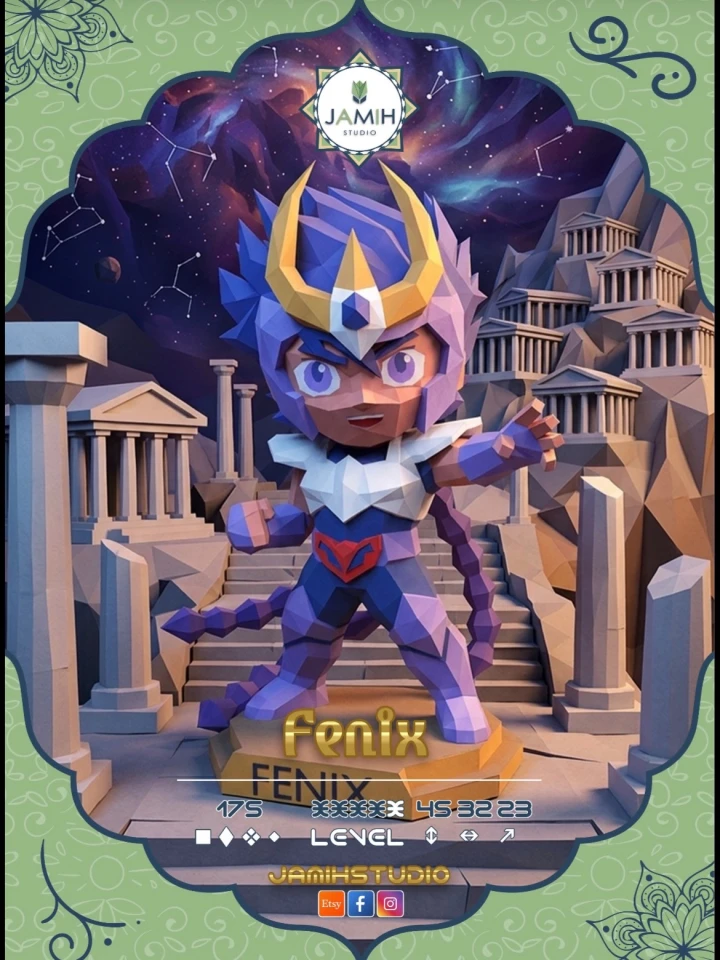Fenix Ikki 3D Papercraft Template PDF – Printable Low Poly Paper Model Kit, Easy DIY Digital Craft Instant Access