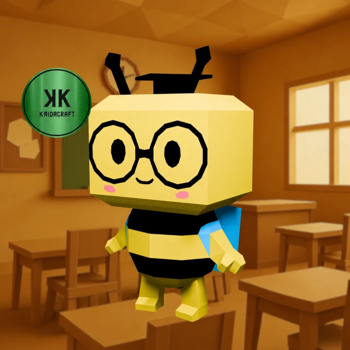 Little student bee Paper Craft Template, Easy DIY 3D Printable PDF, Kids Craft Activity, Cute Gamer Desk Decor, Instant Download