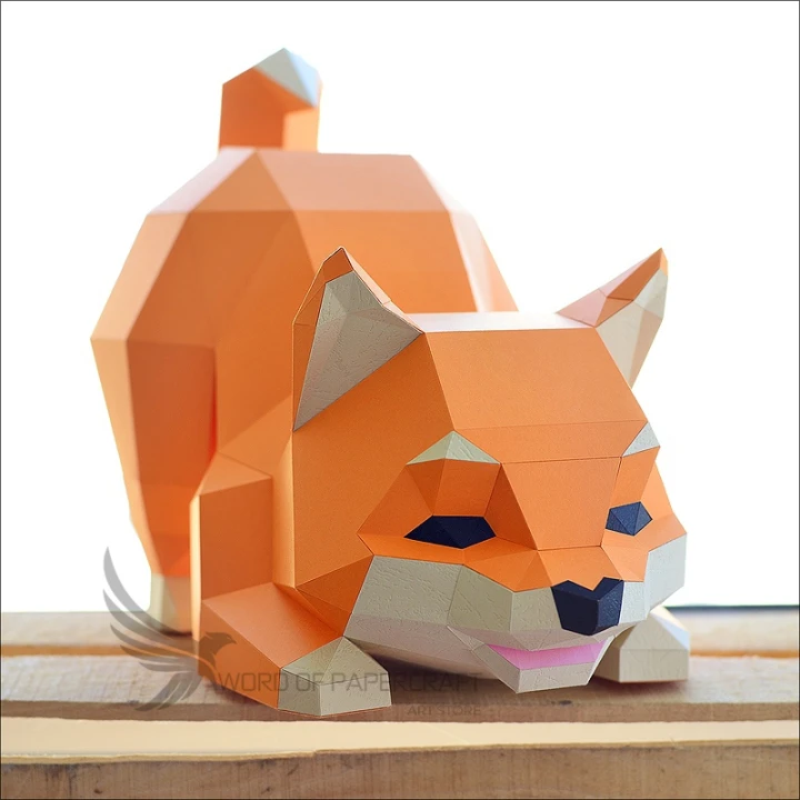 Shiba Dog Low Poly Papercraft, Paper Sculpture, Low Poly PDF Template, DIY Decor & Gift