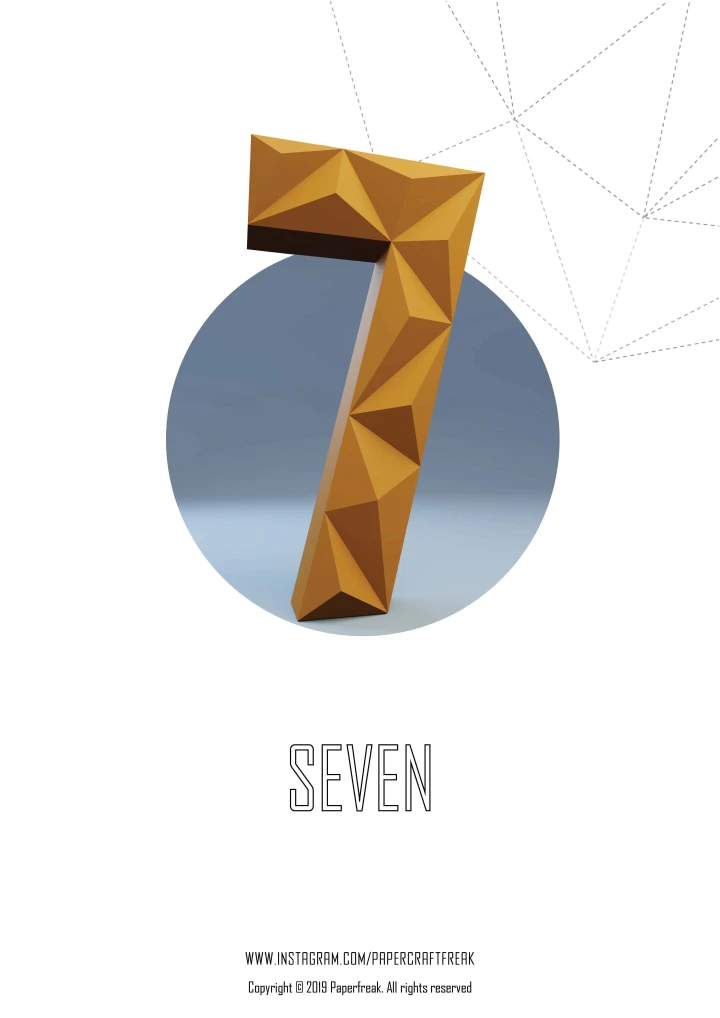 Papercraft 3D SEVEN number Decor for birthday party pepakura