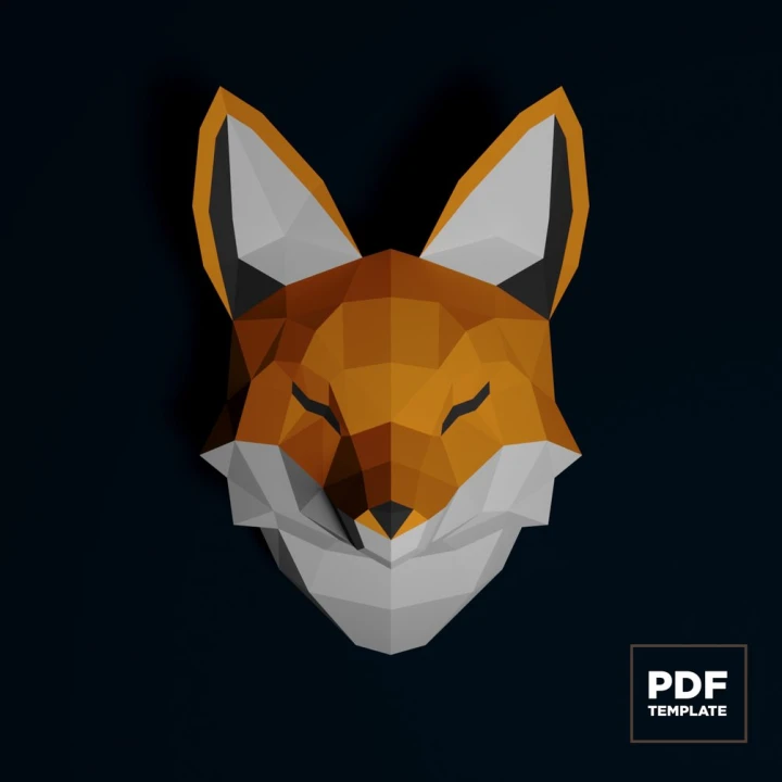 Fox Head Papercraft Low Poly Decoration, PDF Template, DIY Paper 3D CumulusCraft