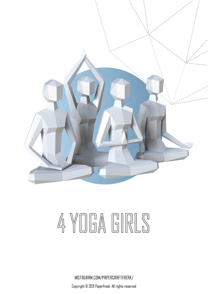 Papercraft 3D Yoga Girls Vipassanas Meditation Templates 4 Version Low Poly Paper Diy Polygonal Figure Model Craft Pattern Printable Decor