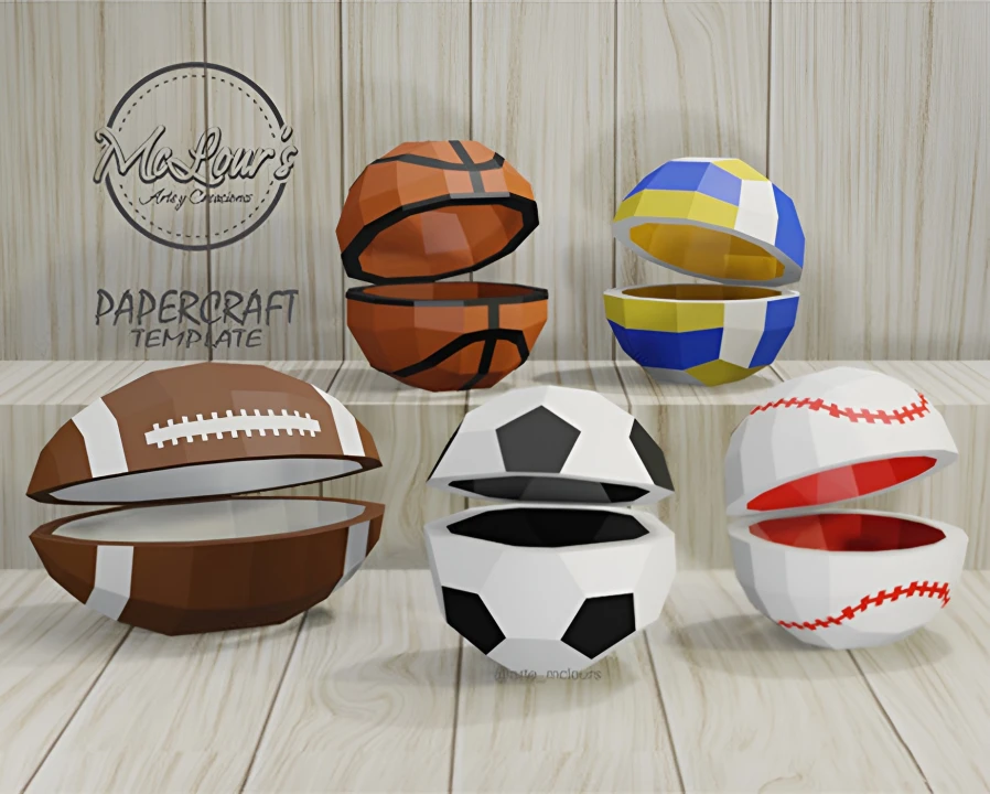 Ball Box Set/ Sports Ball Box/ Candy Bowl/ DiY Craft/ Template PDF/ Low ...
