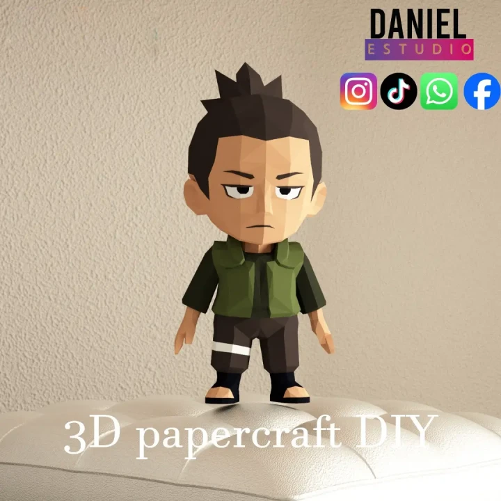Nara Shikamaru Chibi, Anime Template, DIY 3d Model, FanArt, Paper Sculpture, Low Poly, Pepakura, Craft, Manualidad, Paper Art