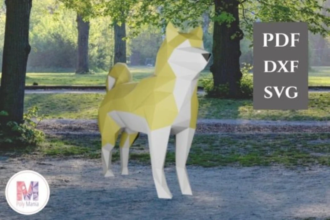 Akita Papercraft Template: Low Poly 3D Dog Sculpture (Digital Download SVG PDF DXF)