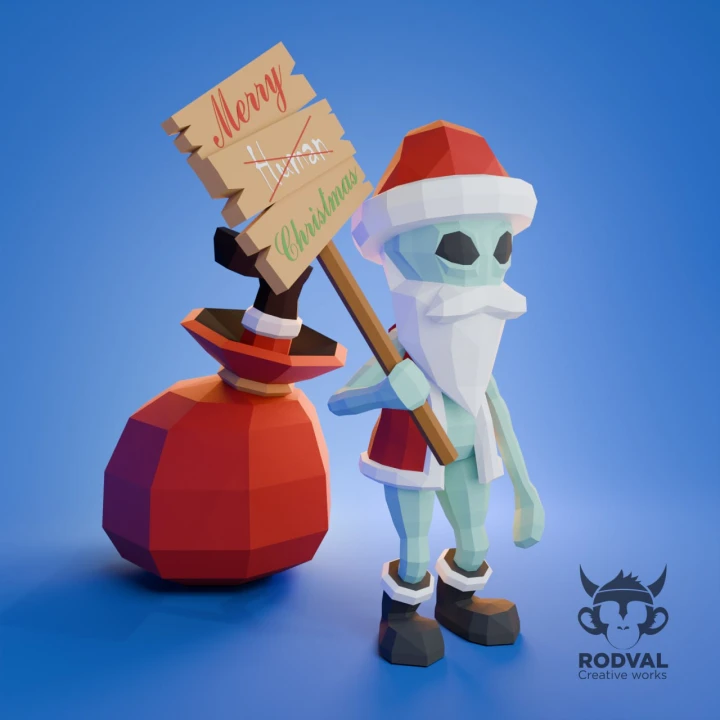 ALIEN SANTA, Papercraft, Template, DIY, Paper, Low Poly, Holiday, 3D Model, Pdf Low Poply, december, merry, Xmas