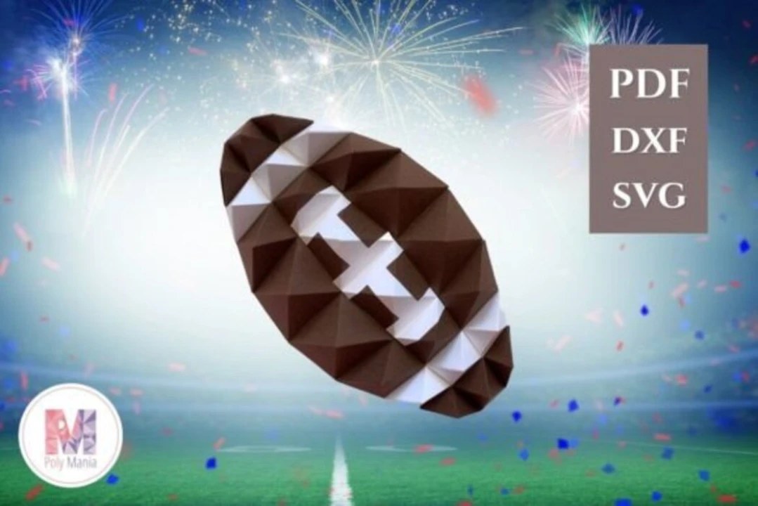 American Football Low Poly Papercraft Template: 3D Low Poly Model (PDF, SVG, DXF)