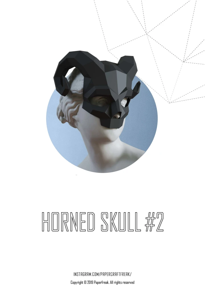 Papercraft 3D horned SKULL MASK #2 halloween pepakura carnival Low Poly