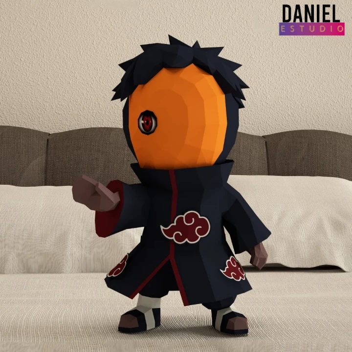 Uchiha Obito Chibi, Anime Template, DIY 3d Model, FanArt, Paper Sculpture, Low Poly, Pepakura, Craft, Manualidad, Paper Art