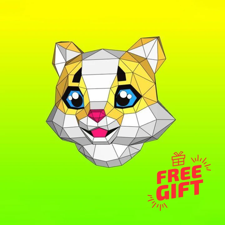 [Free Gift] Cat's Head Wall Papercraft Template - Low Poly, Pepakura PDF, DIY Handmade, Home Decoration, Creative Gifts