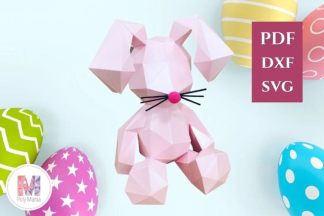 Bunny Papercraft Template: Low Poly Easter Rabbit 3D Sculpture (SVG, DXF, PDF Download)