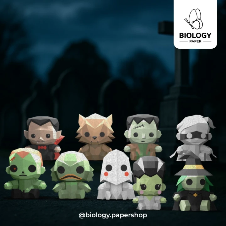 Classic Horror Halloween pack kit Low Poly Papercraft Template Pepakura PDF DIY Handmade