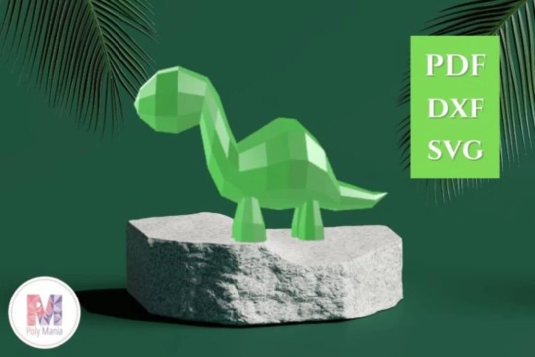 Brontosaurus Papercraft Template: 3D Low Poly Model (PDF, SVG, DXF)