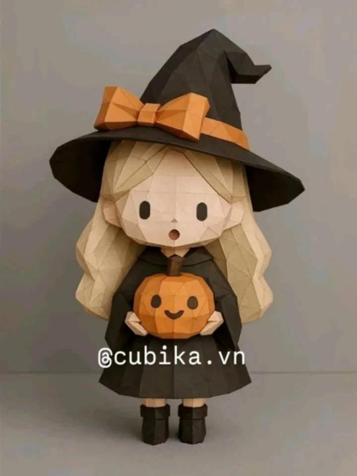 Cute Witch Papercraft Template | Halloween Low Poly 3D Paper Model Download
